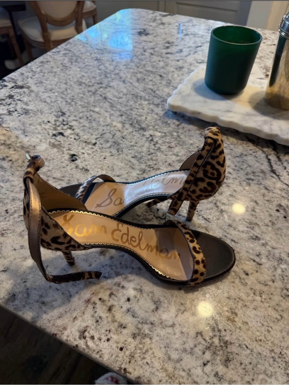 Sam Edelman Black & Leopard Ankle-Strap Heels - Picture 2 of 2